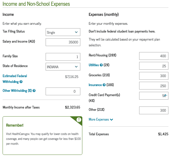 PLUS Loan Application and Credit Counseling Income and Non-School Expenses