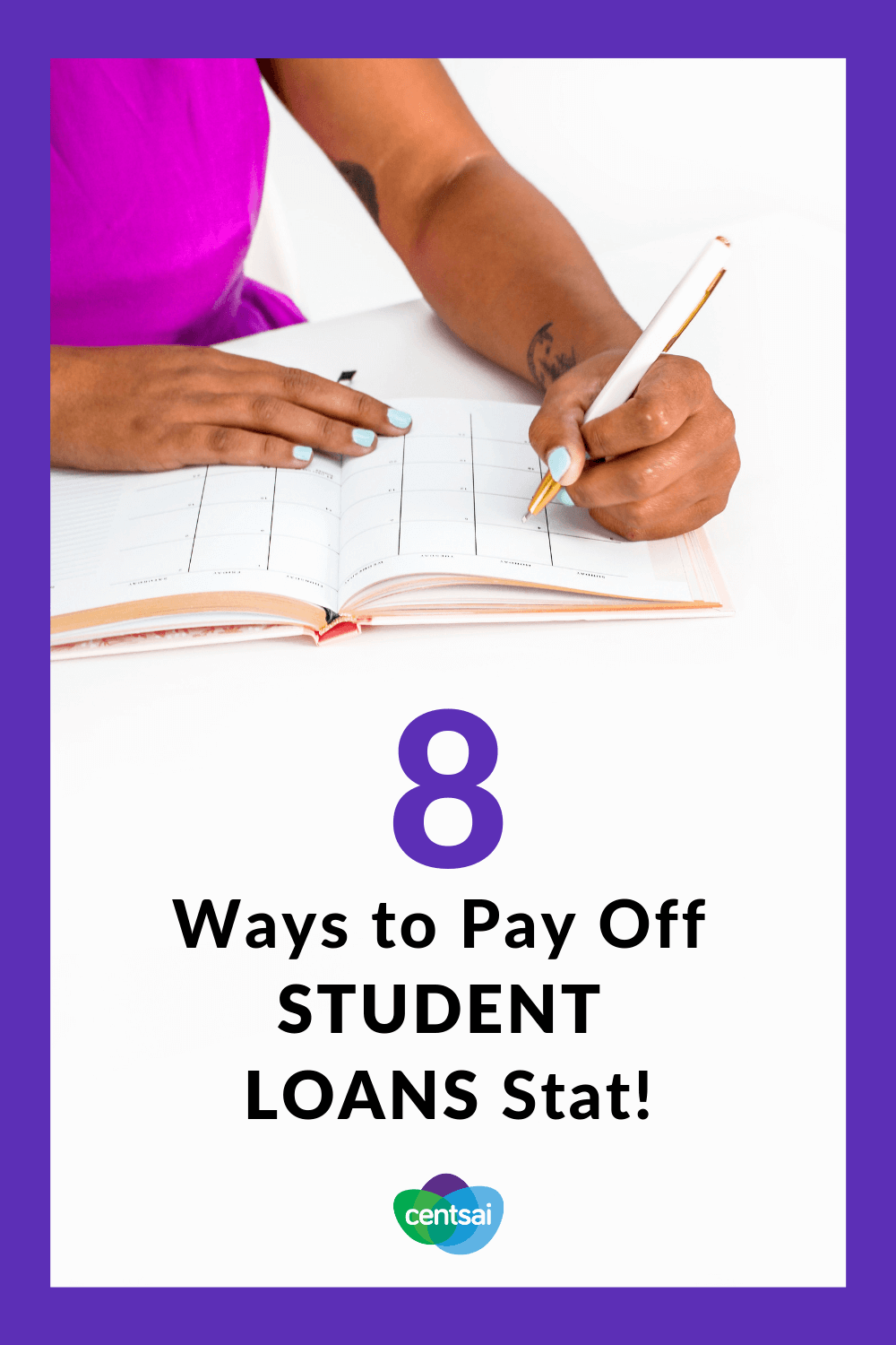 8 Ways to Pay Off Student Loans Stat! Does your student loan debt feel like a ball and chain dragging you down? Check out ways to pay off student loans and get rid of that weight. #studentloandebt #studentloans #studentloanspayingoff