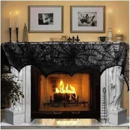 27 Cheap Halloween Party Ideas for Under $27: Fireplace with spiderweb mesh