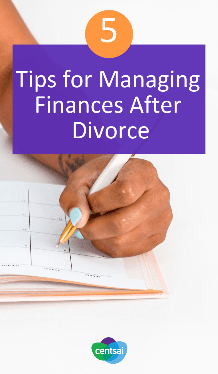 Five Tips for Managing Finances After Divorce. Managing finances after #divorce can be difficult - here's a step by step process to guide you during this emotionally difficult time. #divorcefinancialplanning #financialplanning #moneytips