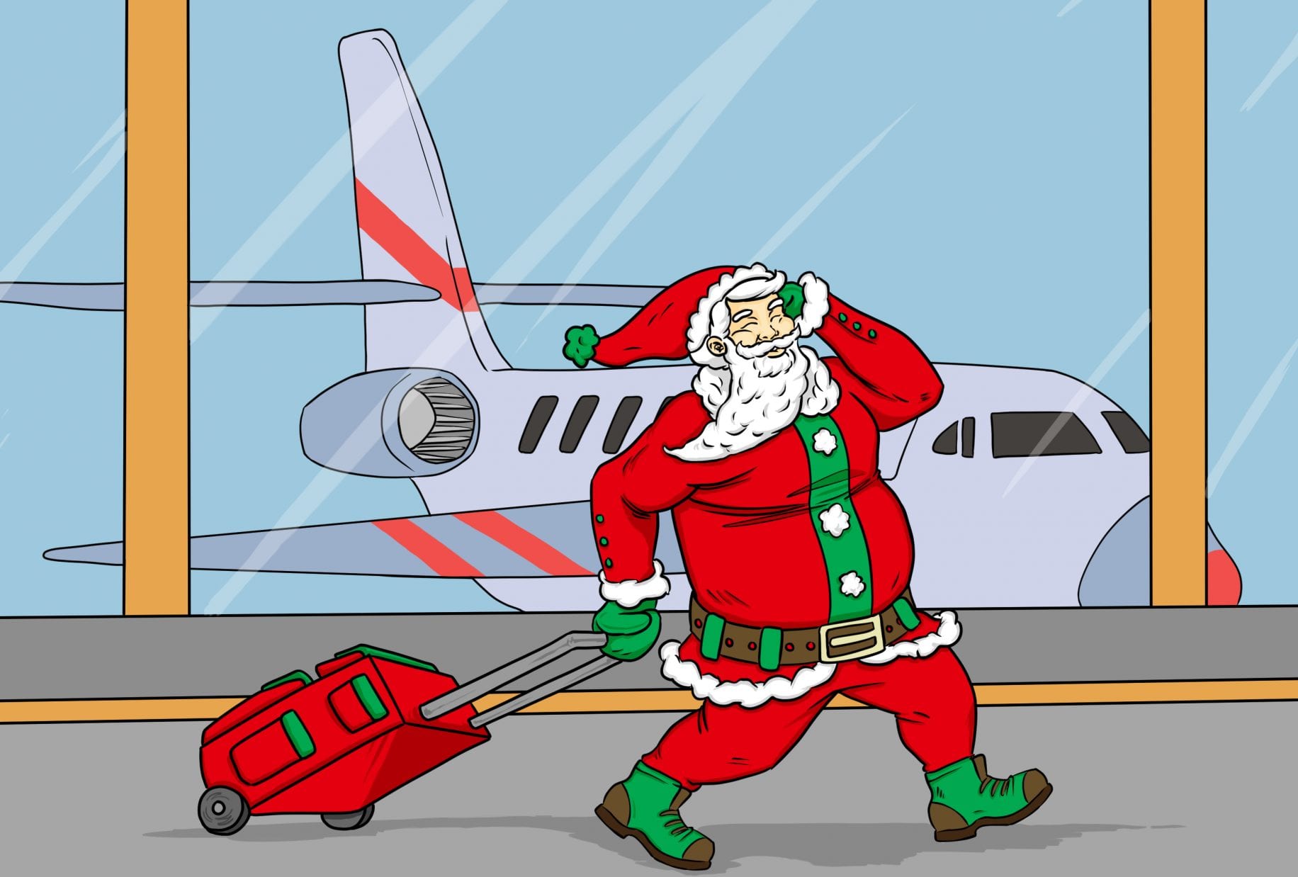 Art by Jonan Everett | Santa at the airport | Holiday Gift Guide: Travel